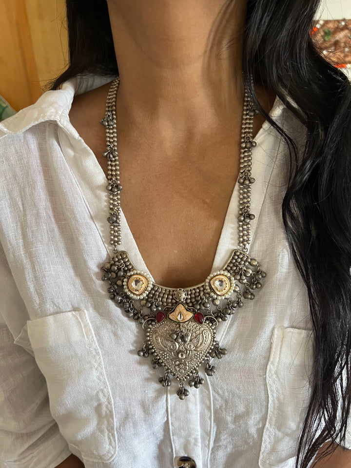 Vintage Fusion Brass Necklace with Ghungroos - Festive Elegance