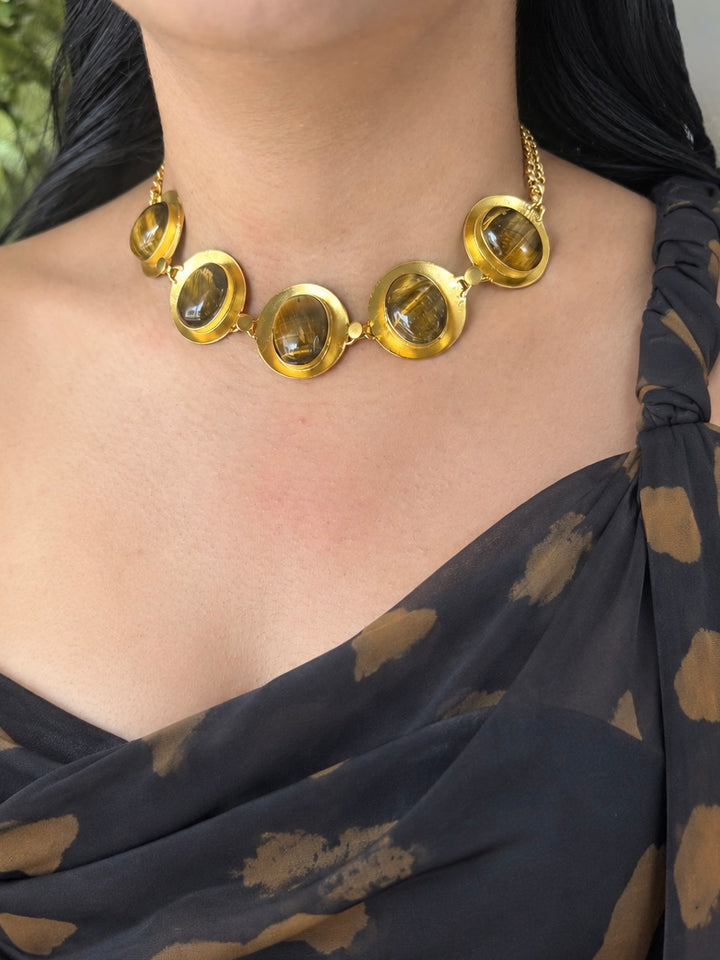 Tiger’s Eye Pod Gold-Tone Choker Necklace