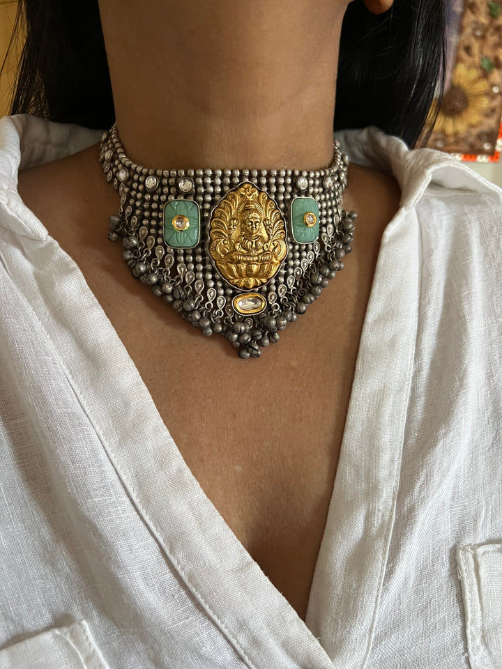 Vintage Fusion Brass Necklace with Ghungroos - Festive Elegance