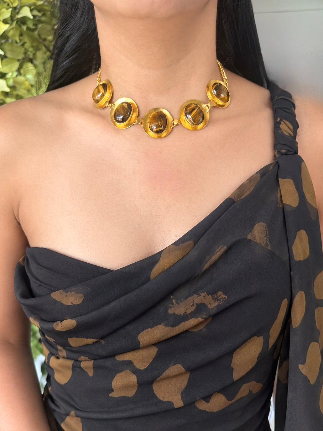 Tiger’s Eye Pod Gold-Tone Choker Necklace