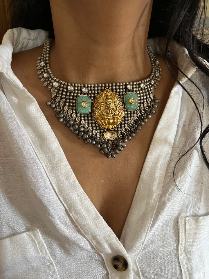 Vintage Fusion Brass Necklace with Ghungroos - Festive Elegance