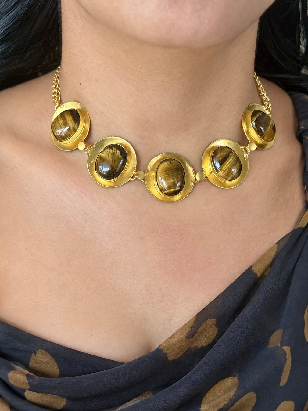 Tiger’s Eye Pod Gold-Tone Choker Necklace