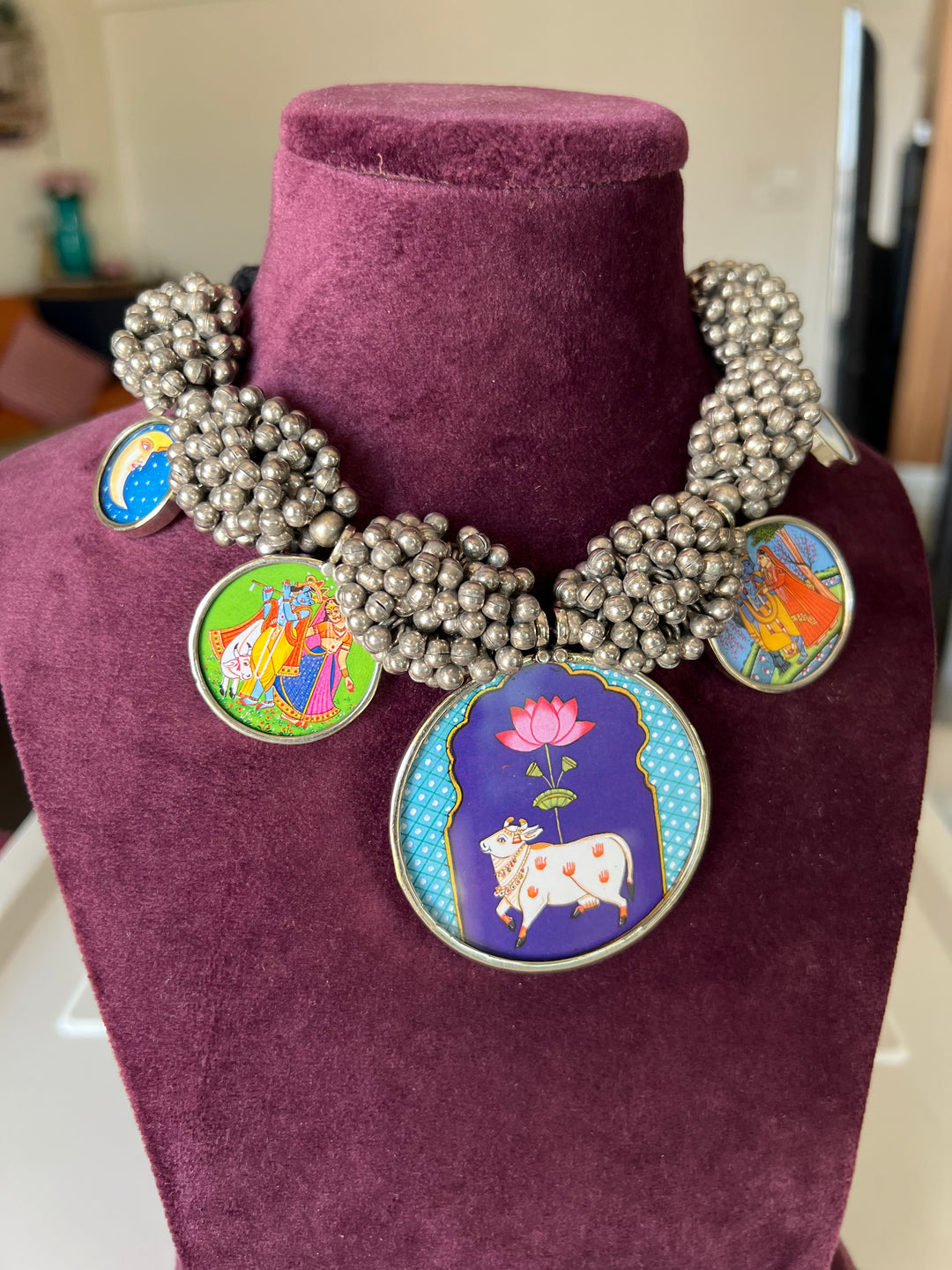 Exquisite Hand painted Ghungroo Pendant Necklace - Elevate Your Elegance