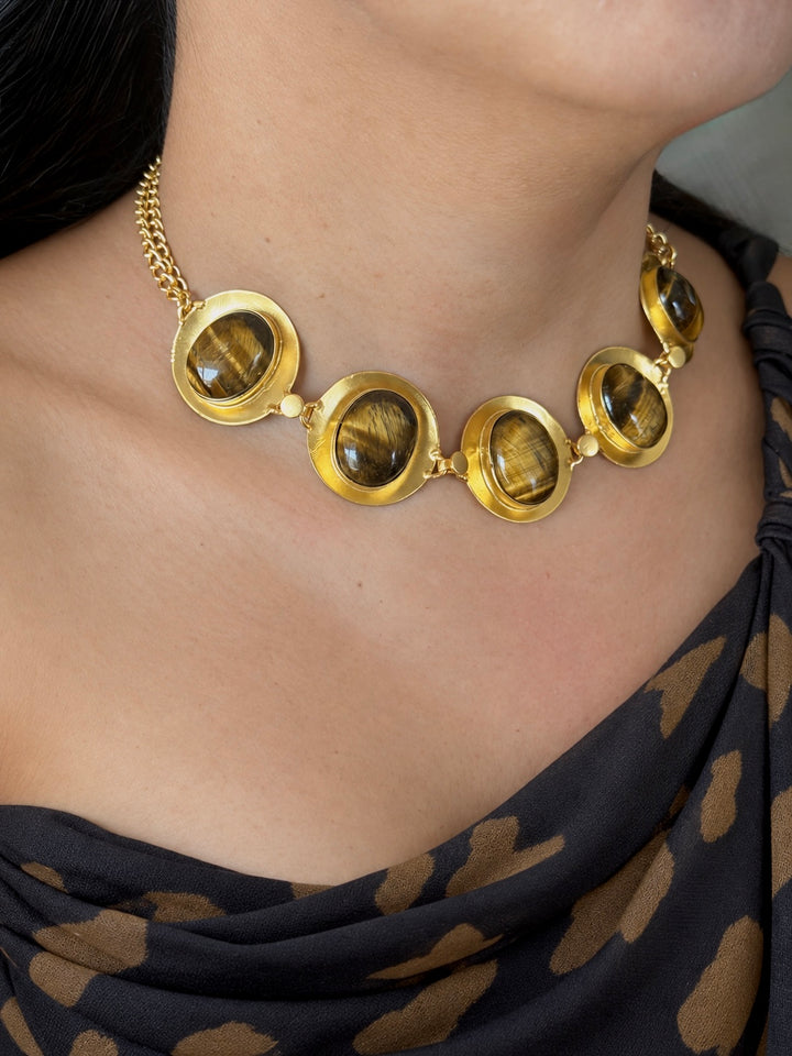Tiger’s Eye Pod Gold-Tone Choker Necklace