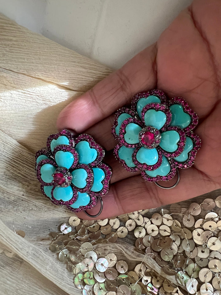 Elegant Designer Stud Earrings | Brass & Stone Embellishments