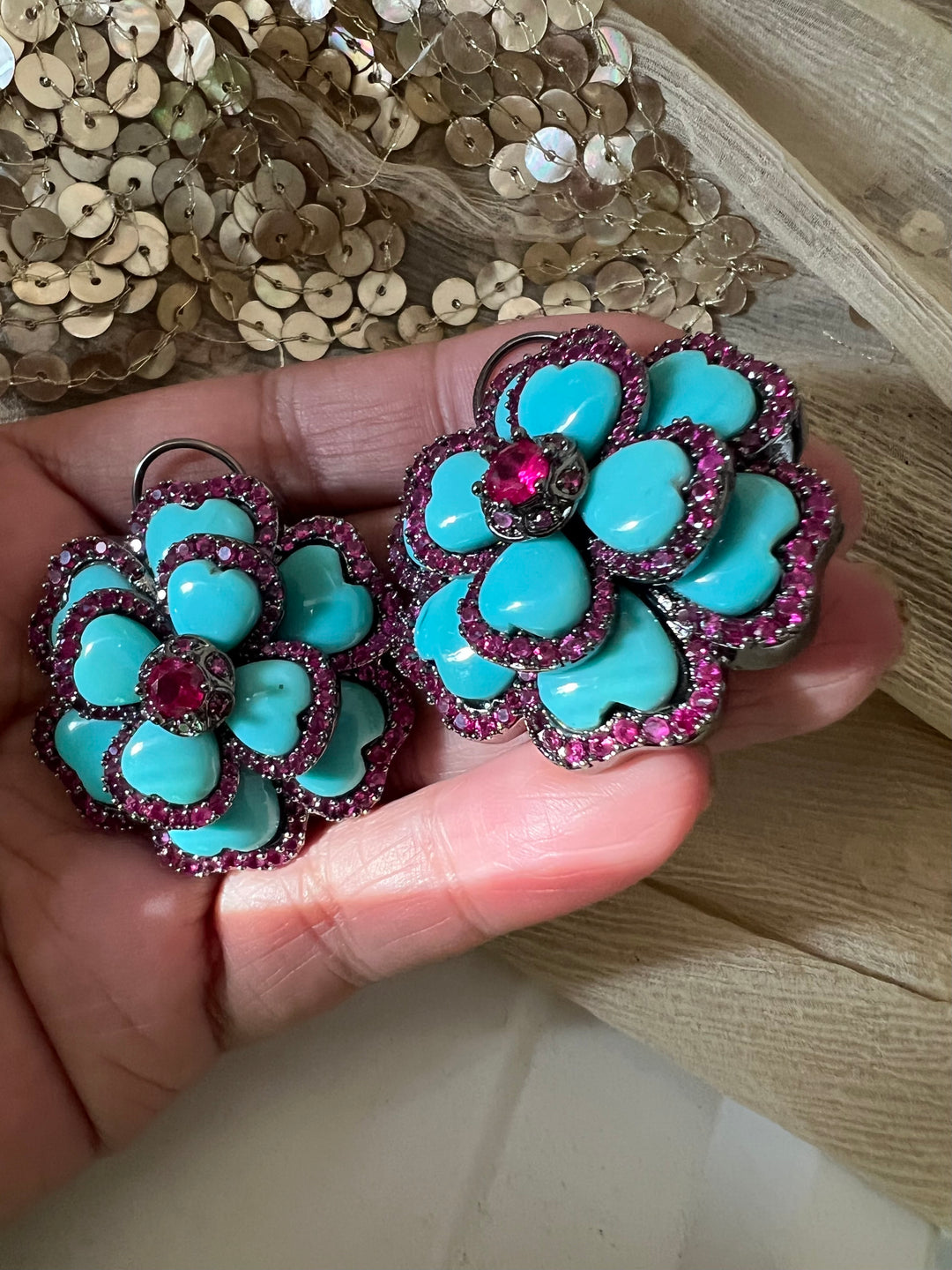 Elegant Designer Stud Earrings | Brass & Stone Embellishments