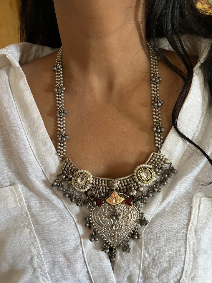 Vintage Fusion Brass Necklace with Ghungroos - Festive Elegance