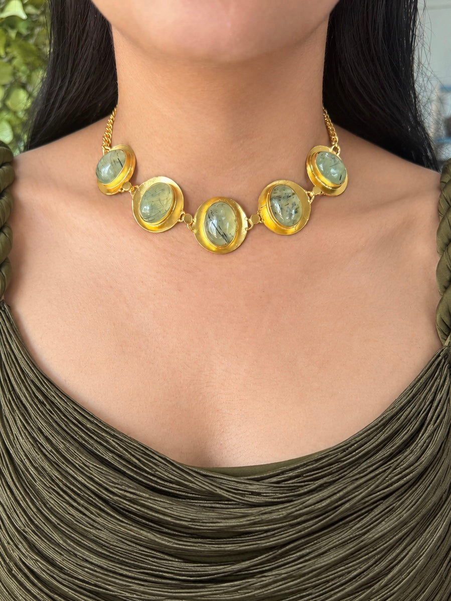 Prehnite Pod Gold-Tone Choker Necklace