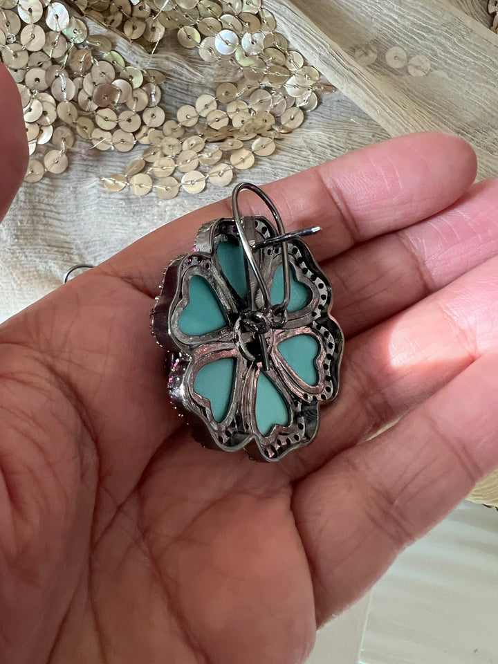 Elegant Designer Stud Earrings | Brass & Stone Embellishments