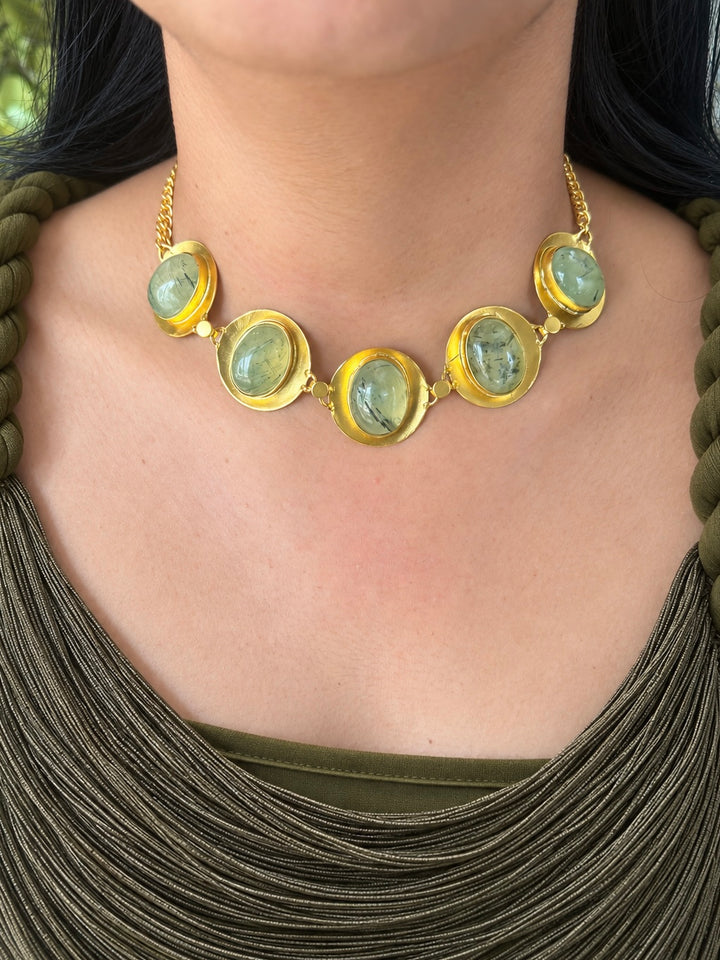 Prehnite Pod Gold-Tone Choker Necklace