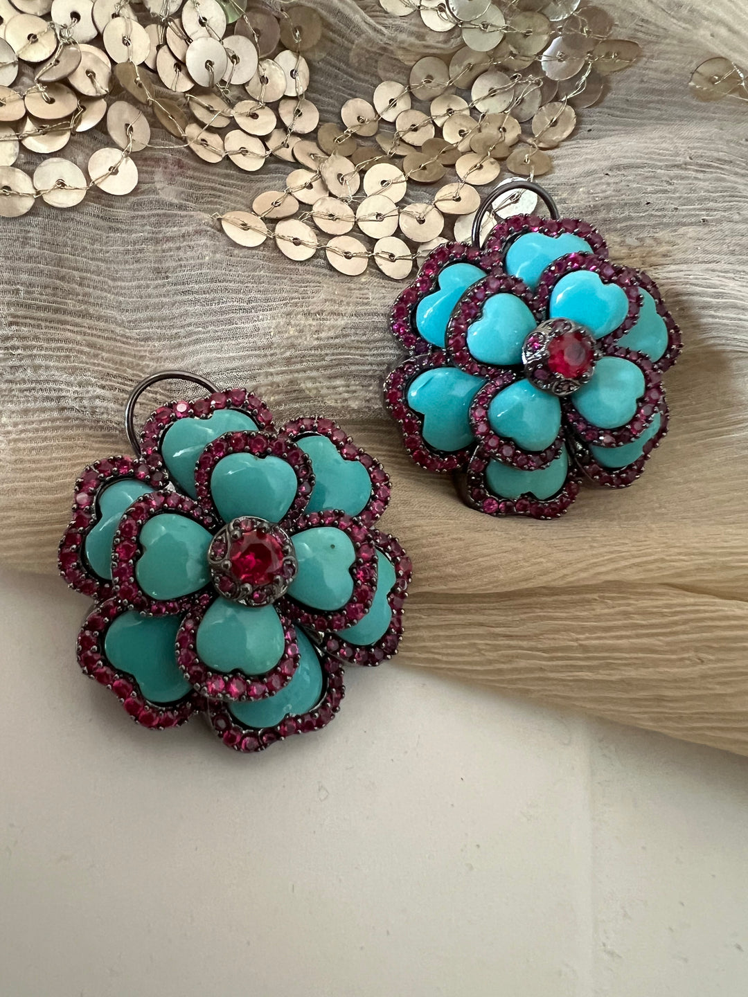 Elegant Designer Stud Earrings | Brass & Stone Embellishments