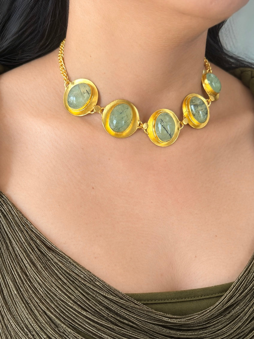 Prehnite Pod Gold-Tone Choker Necklace
