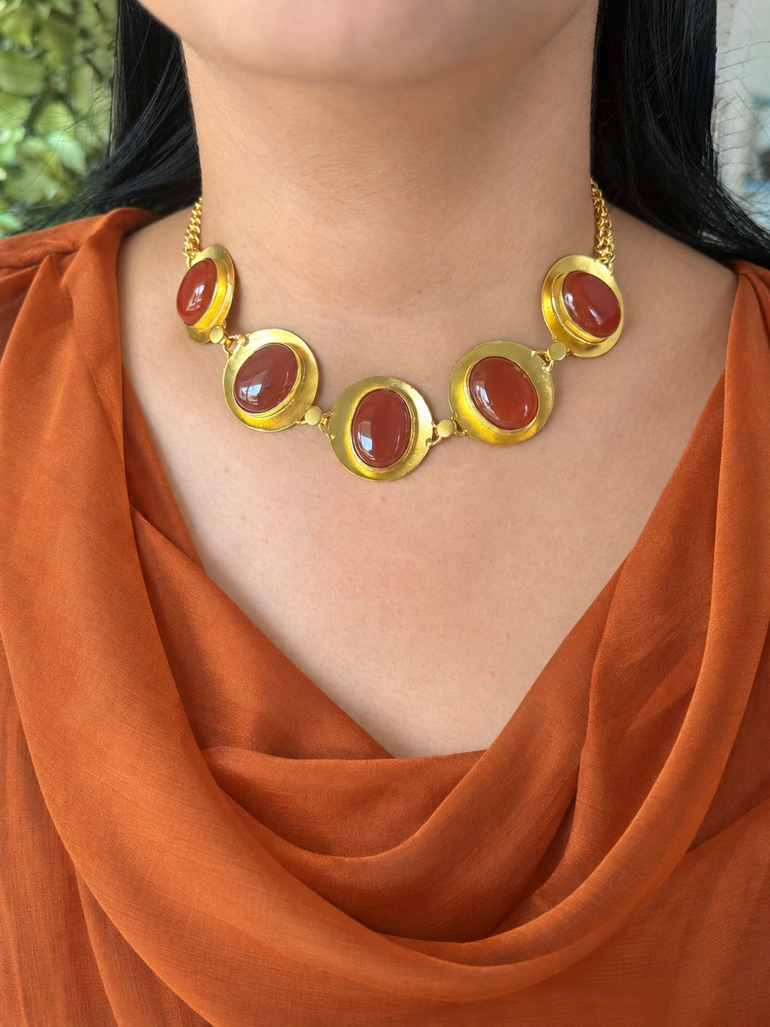 Carnelian Pod Gold-Tone Choker Necklace