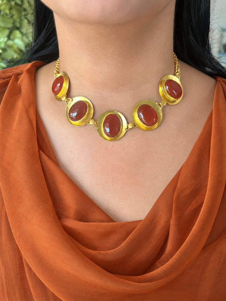 Carnelian Pod Gold-Tone Choker Necklace