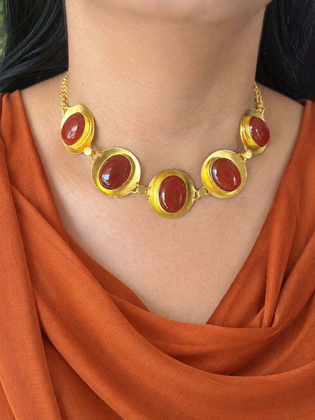 Carnelian Pod Gold-Tone Choker Necklace