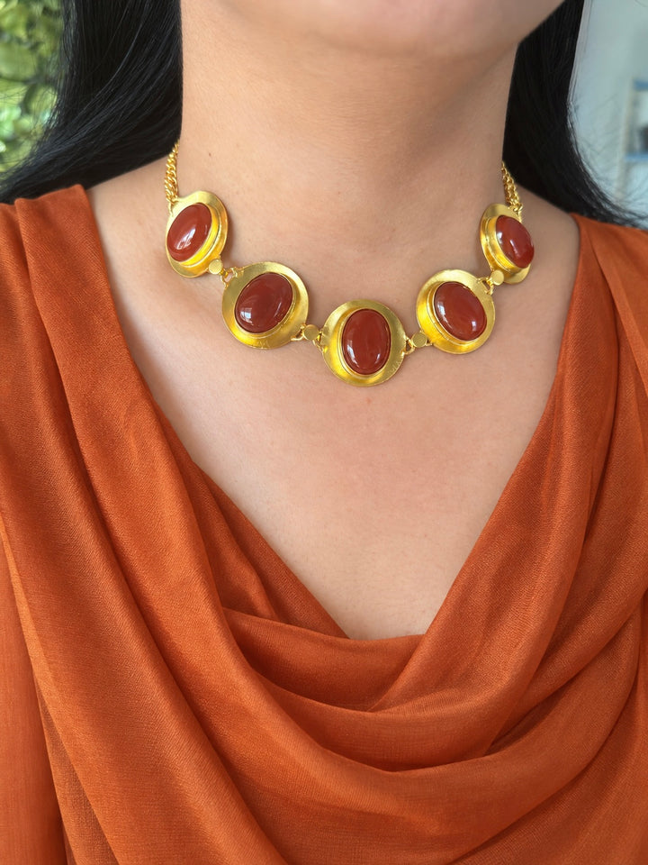 Carnelian Pod Gold-Tone Choker Necklace