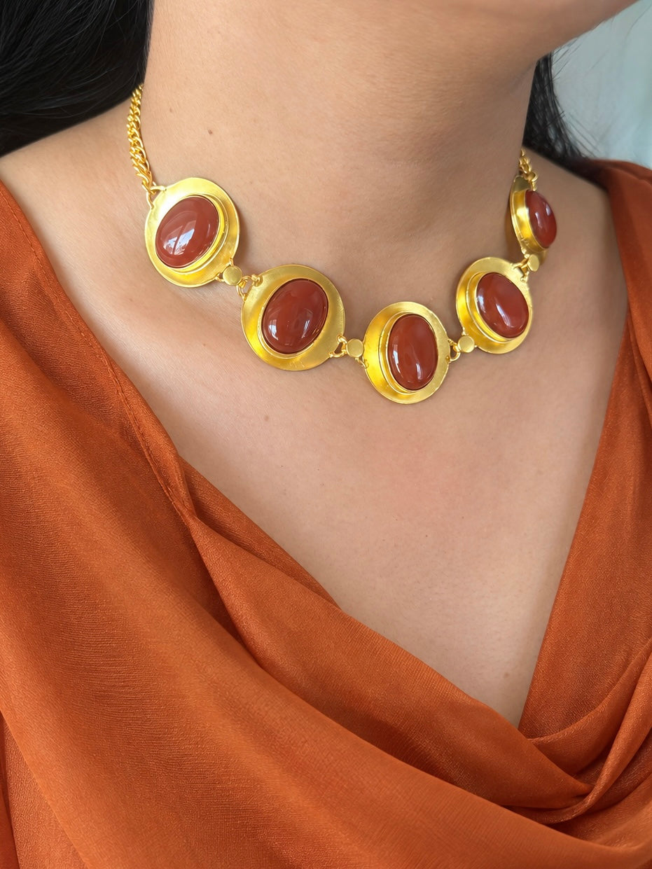 Carnelian Pod Gold-Tone Choker Necklace