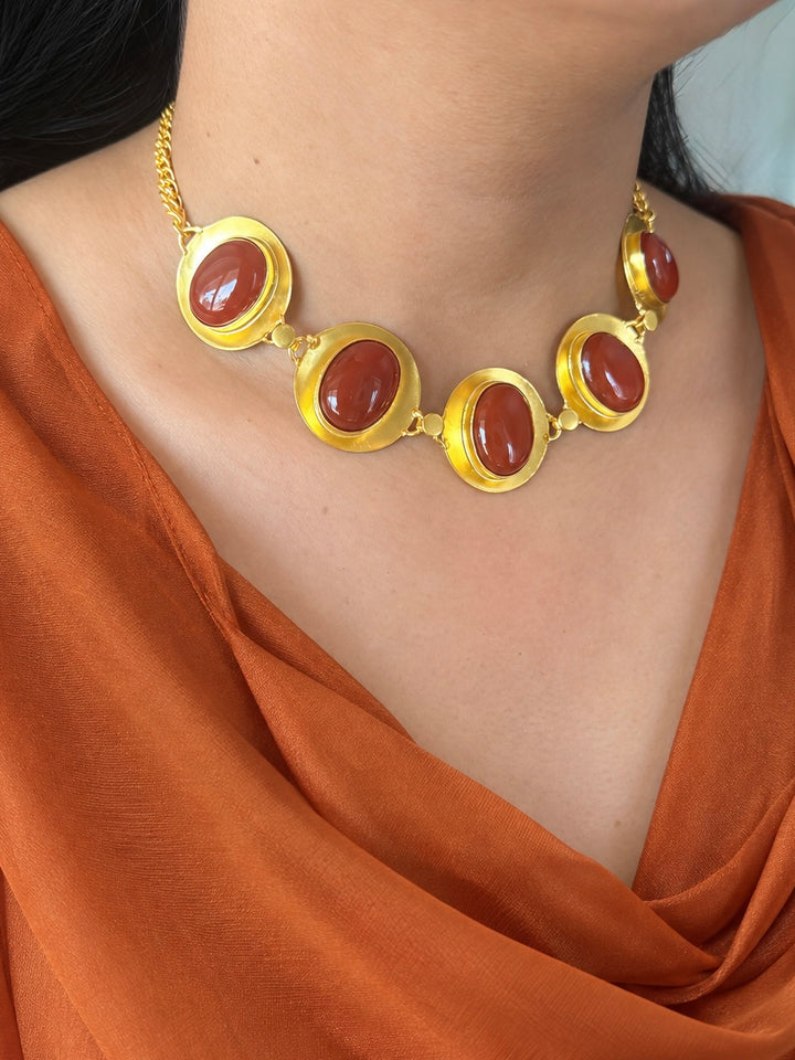 Carnelian Pod Gold-Tone Choker Necklace