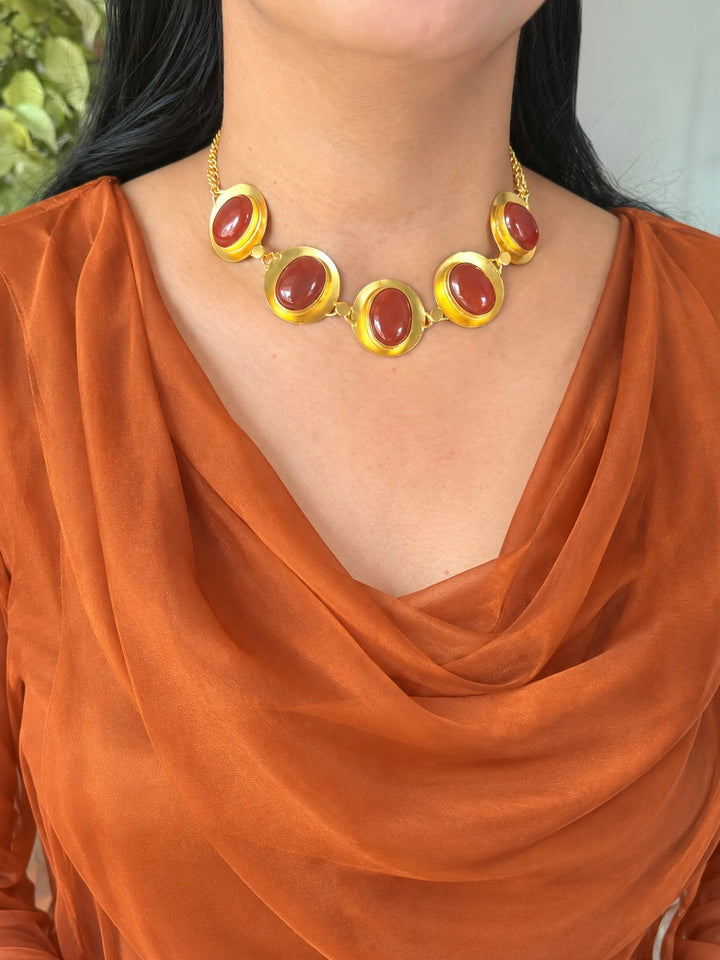 Carnelian Pod Gold-Tone Choker Necklace