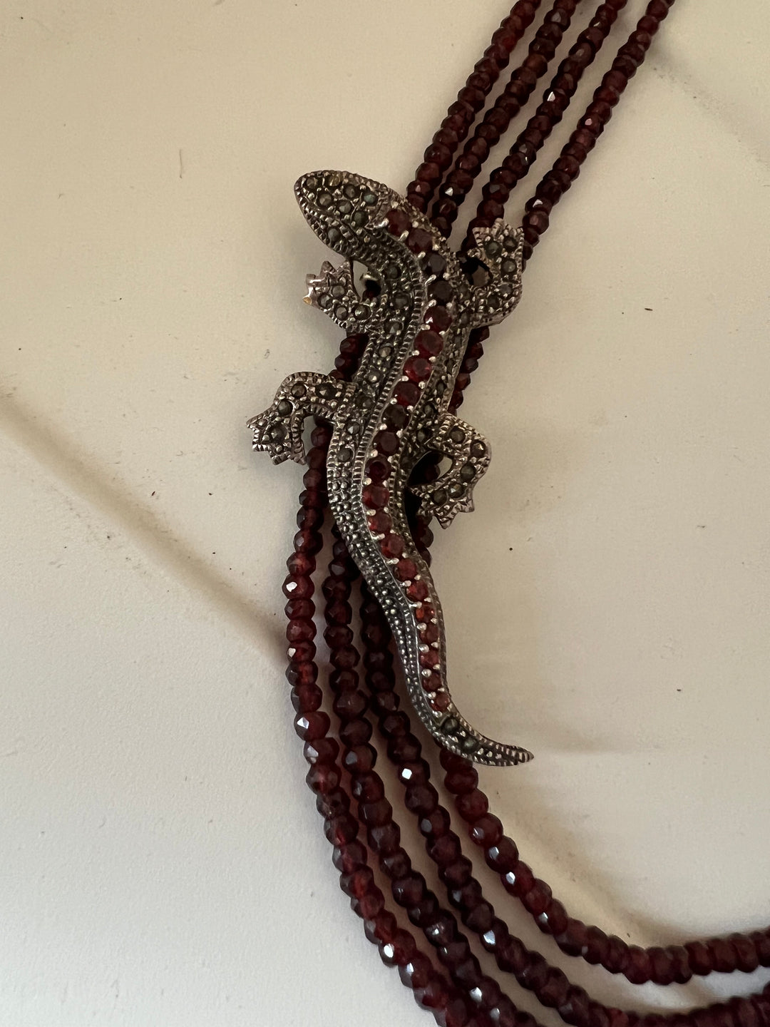 Garnet Lizard 925 Silver Necklace | SHIVKA | Statement Pendant Necklace for Elegant Royal Party Look