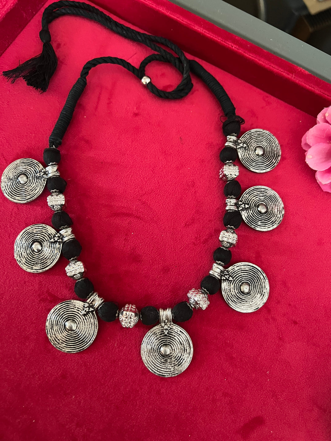 Handmade Brass and Thread Bead Tribal Coin Necklace – Embrace Tribal Elegance