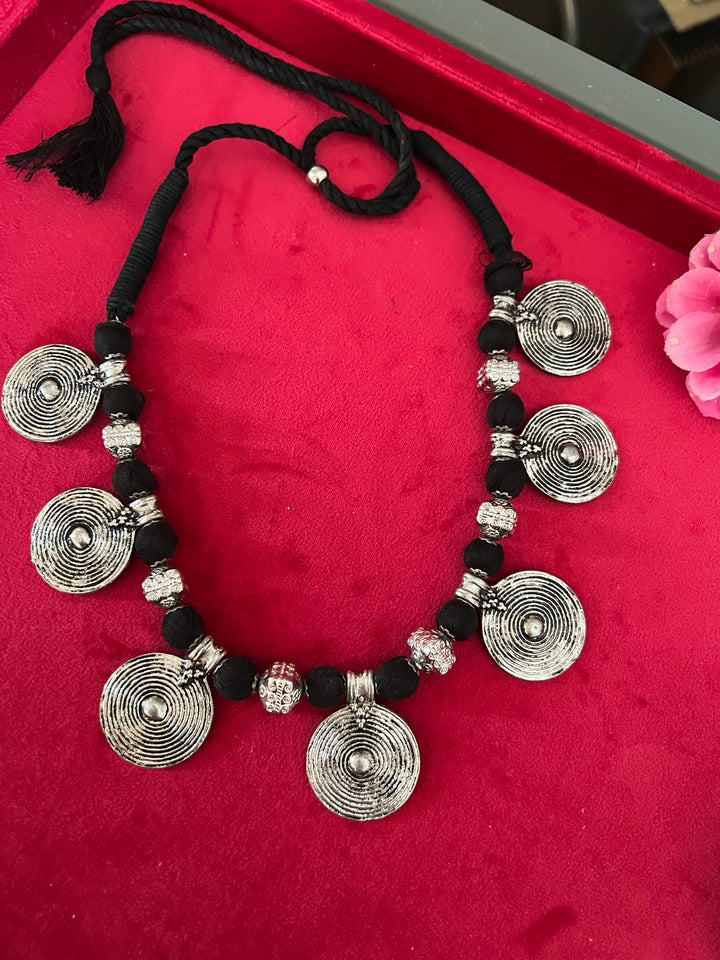 Handmade Brass and Thread Bead Tribal Coin Necklace – Embrace Tribal Elegance