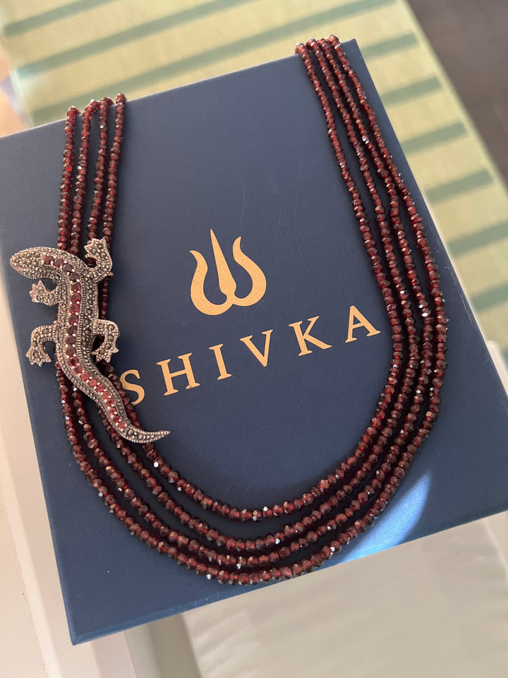 Garnet Lizard 925 Silver Necklace | SHIVKA | Statement Pendant Necklace for Elegant Royal Party Look