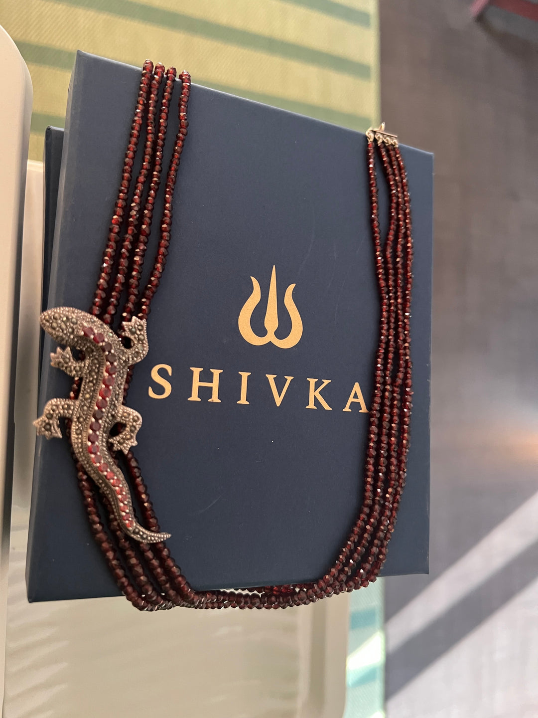 Garnet Lizard 925 Silver Necklace | SHIVKA | Statement Pendant Necklace for Elegant Royal Party Look