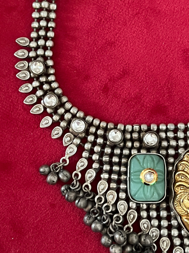 Vintage Fusion Brass Necklace with Ghungroos - Festive Elegance
