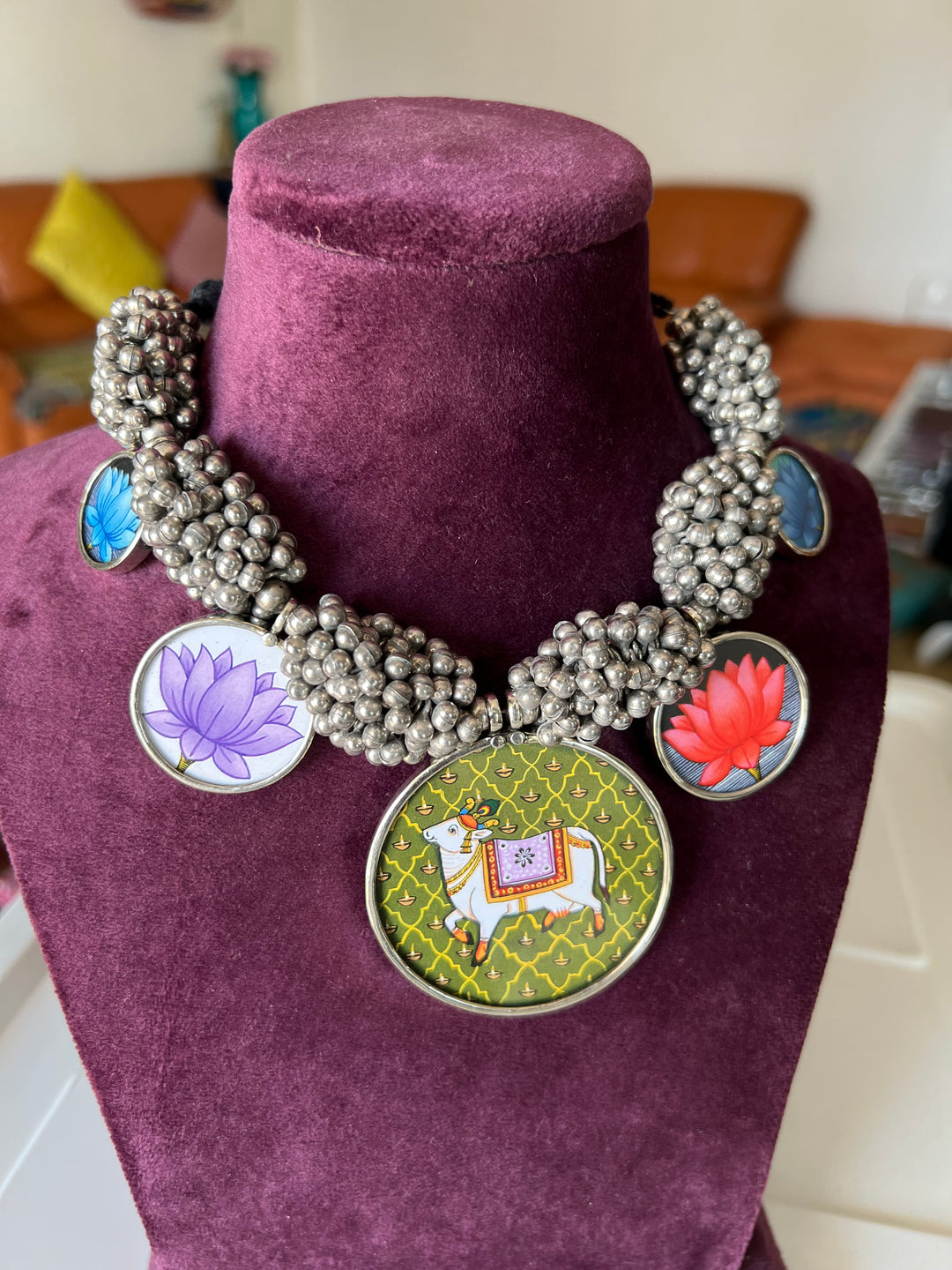 Exquisite Hand painted Ghungroo Pendant Necklace - Elevate Your Elegance