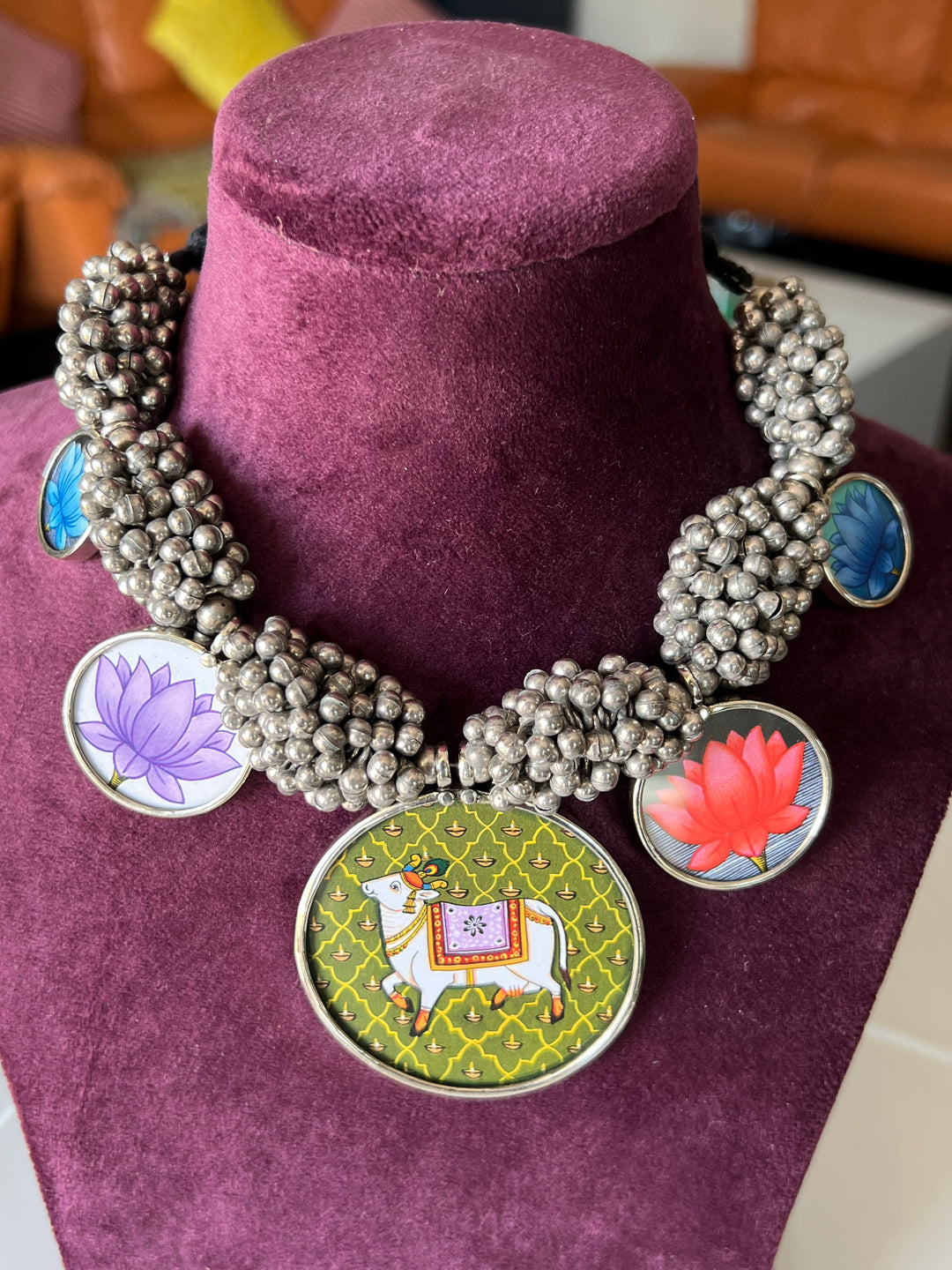 Exquisite Hand painted Ghungroo Pendant Necklace - Elevate Your Elegance
