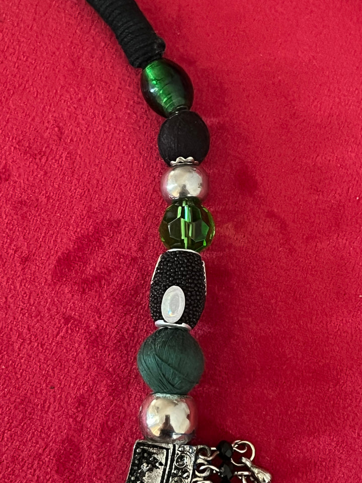Handmade Brass and Thread Bead Tasseled Hasli Necklace for a Tribal Chic Vibe