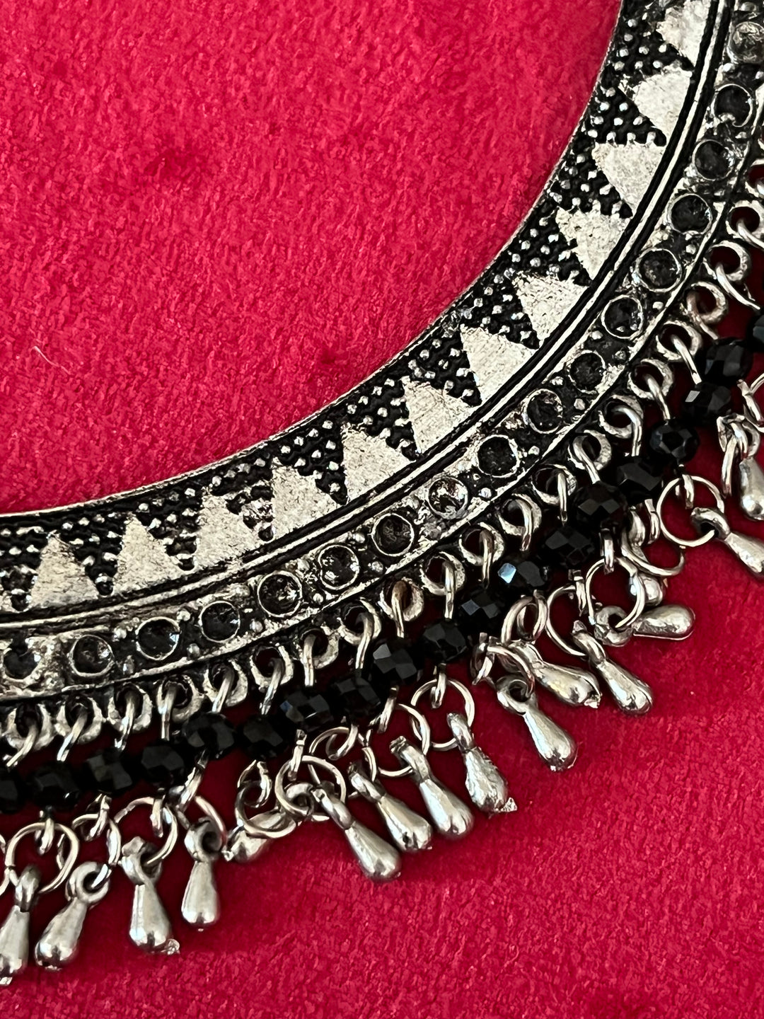 Handmade Brass and Thread Bead Tasseled Hasli Necklace for a Tribal Chic Vibe