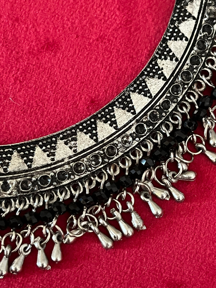 Handmade Brass and Thread Bead Tasseled Hasli Necklace for a Tribal Chic Vibe