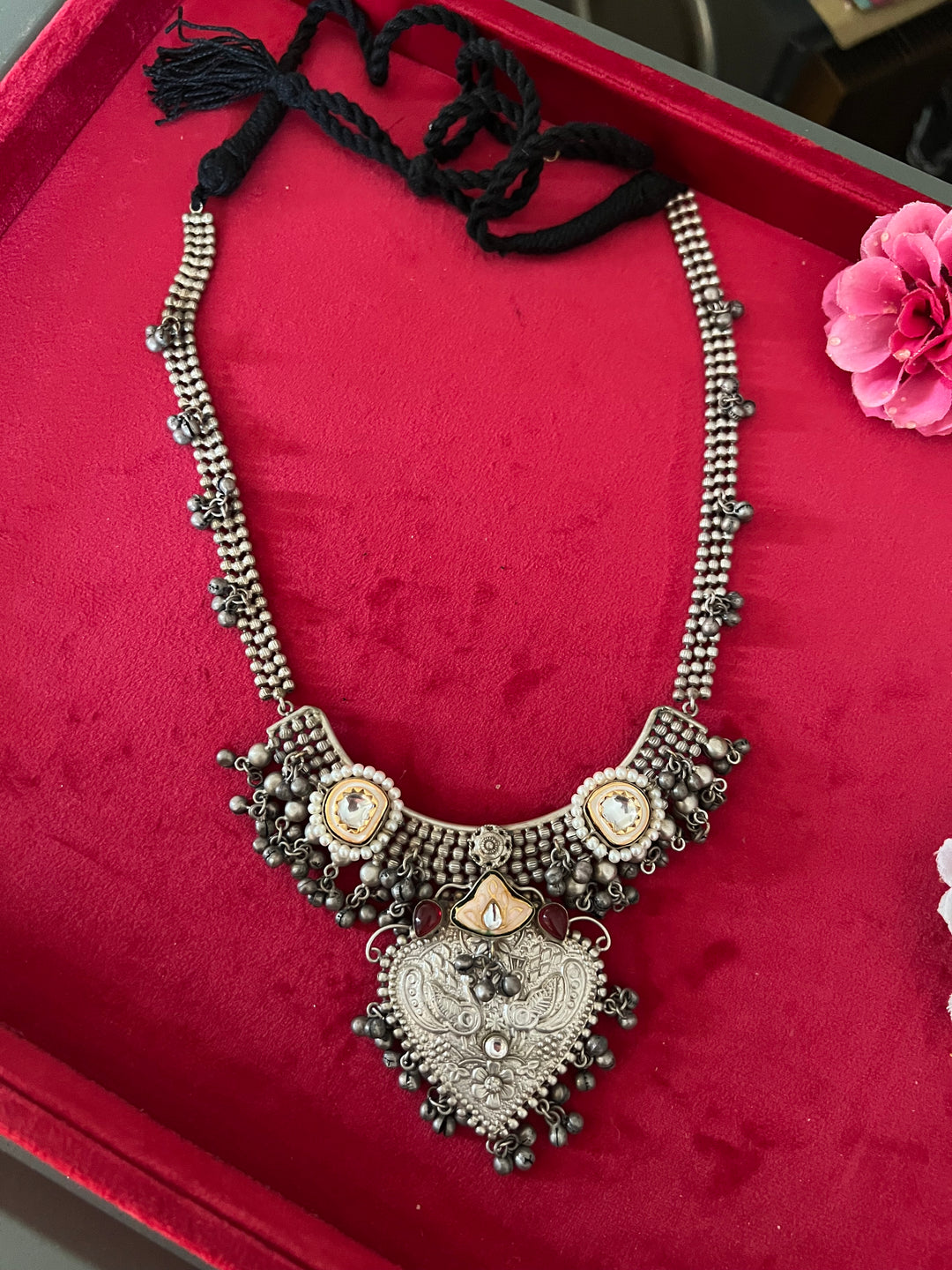 Vintage Fusion Brass Necklace with Ghungroos - Festive Elegance