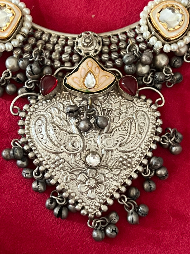 Vintage Fusion Brass Necklace with Ghungroos - Festive Elegance