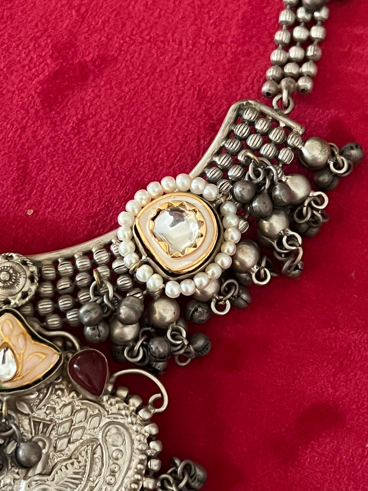 Vintage Fusion Brass Necklace with Ghungroos - Festive Elegance