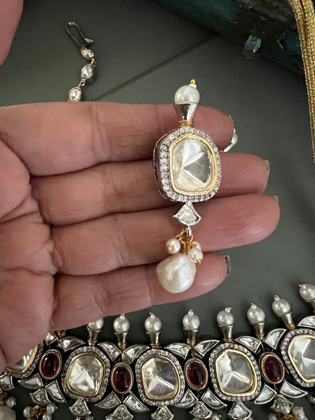 Victorian Stone Choker with Statement Earrings and Maangtikka