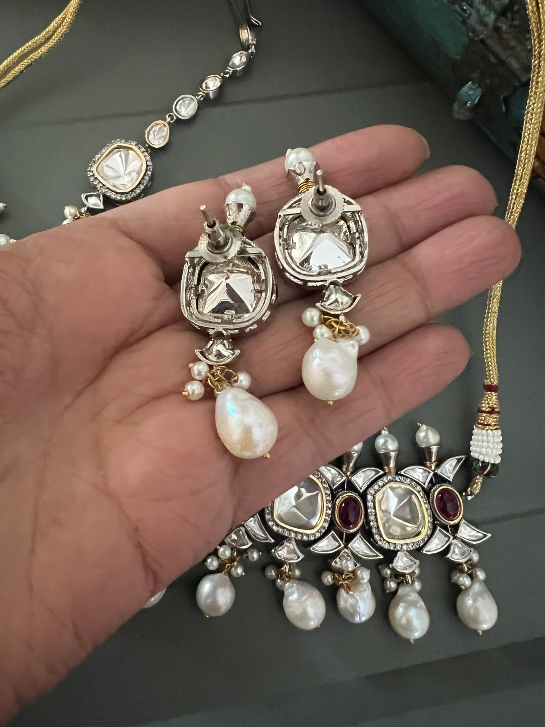 Victorian Stone Choker with Statement Earrings and Maangtikka