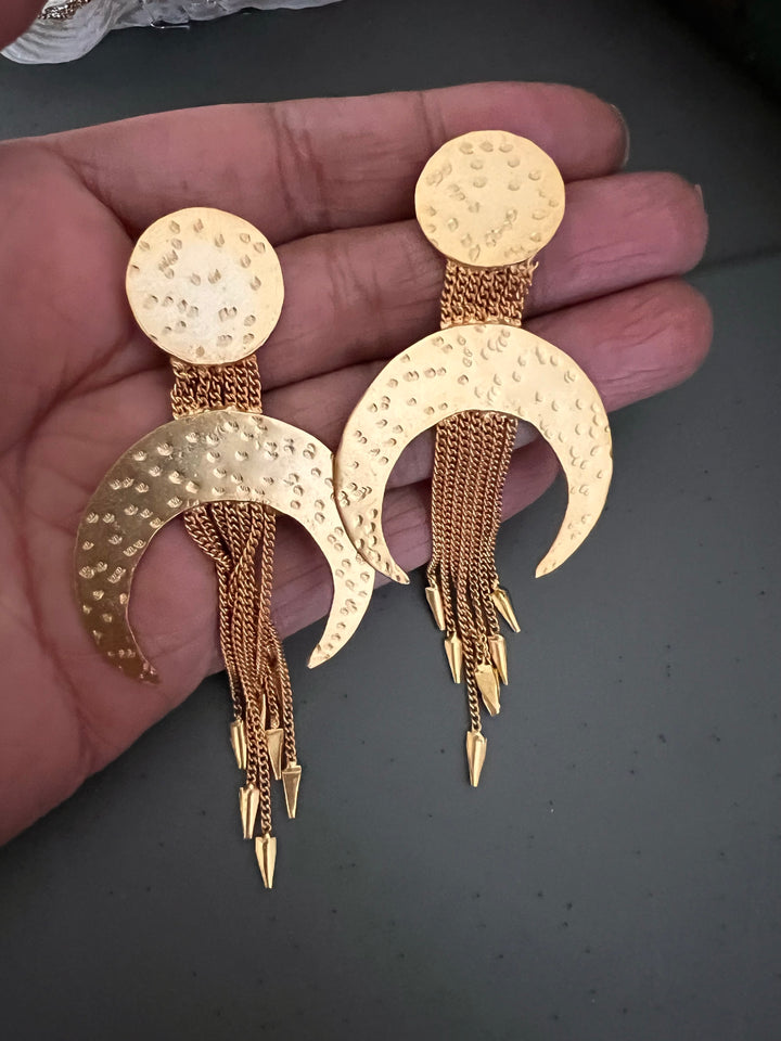 Statement Crescent Tasseled Earrings