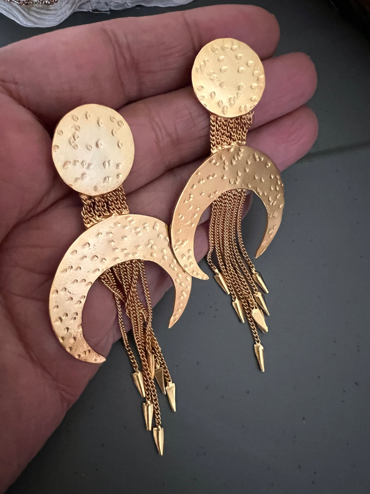 Statement Crescent Tasseled Earrings