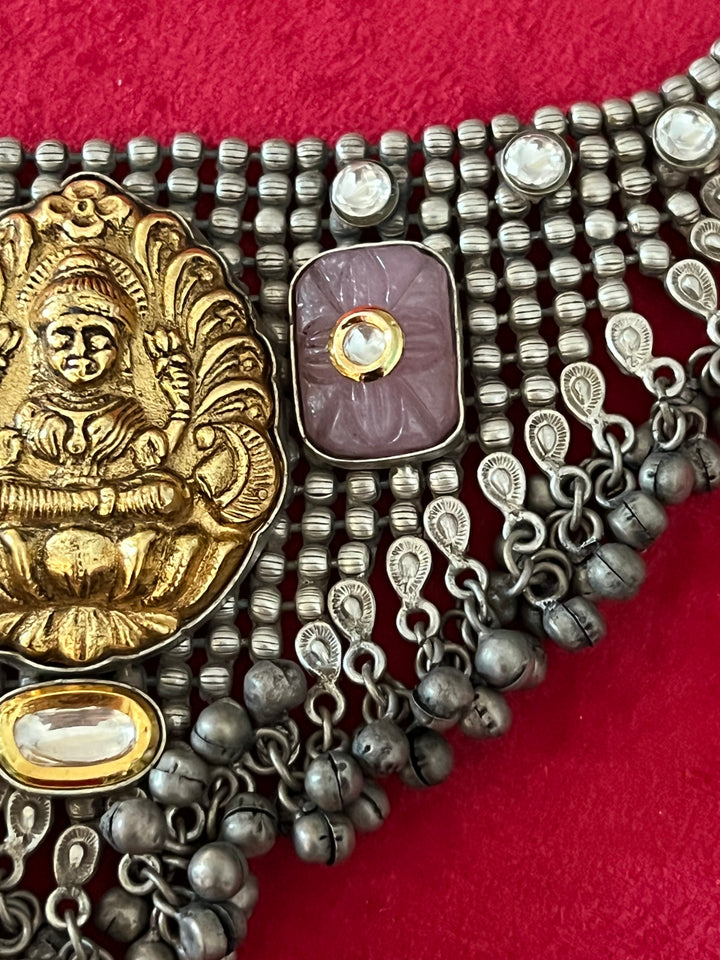 Vintage Fusion Brass Necklace with Ghungroos - Festive Elegance