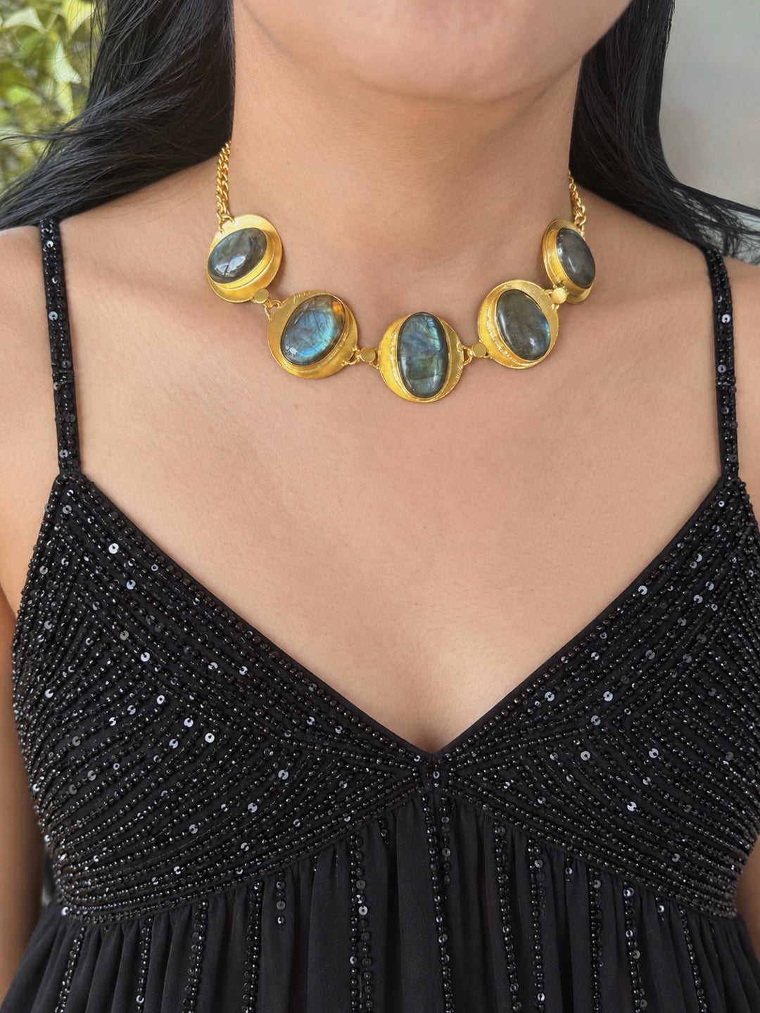 Labradorite Pod Gold-Tone Choker Necklace