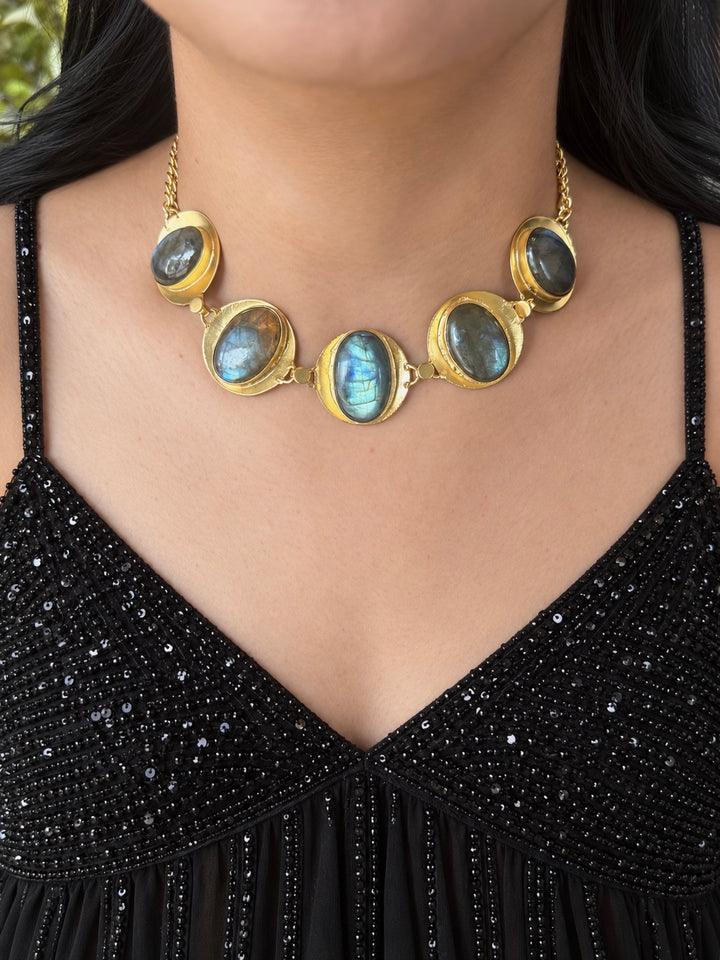 Labradorite Pod Gold-Tone Choker Necklace