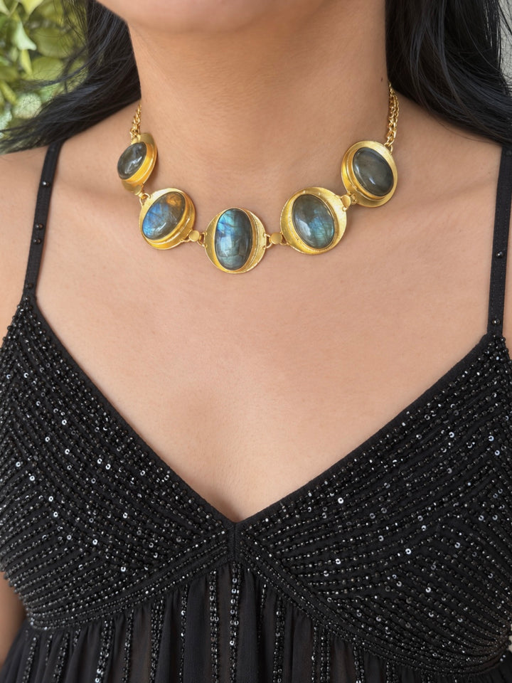 Labradorite Pod Gold-Tone Choker Necklace