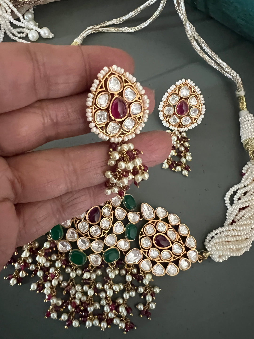 Scintillating Navratna Kundan Choker with Earrings