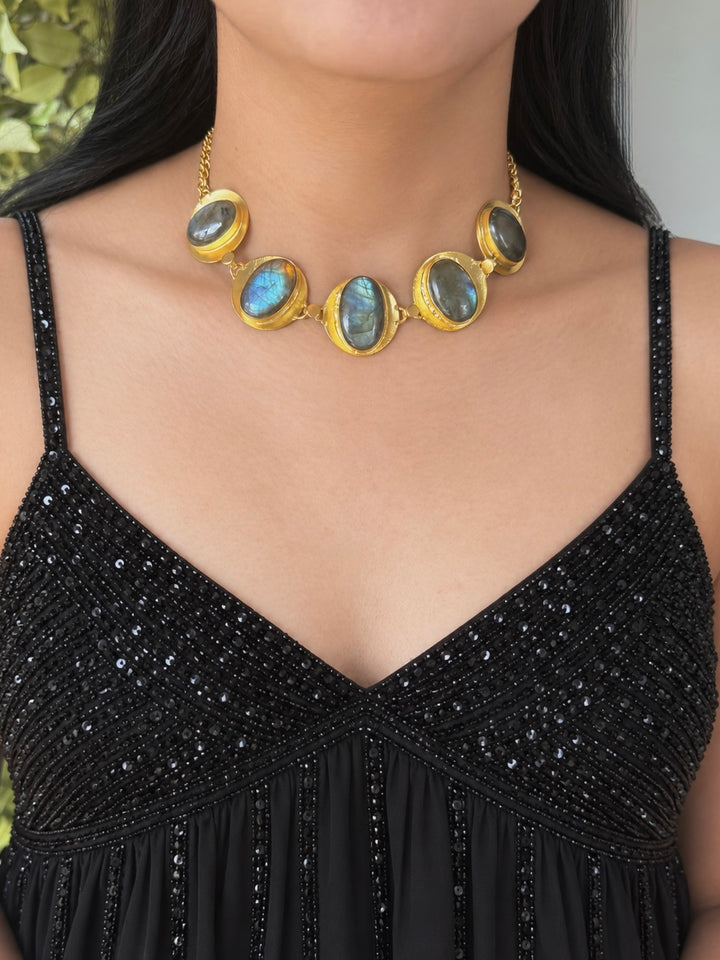 Labradorite Pod Gold-Tone Choker Necklace