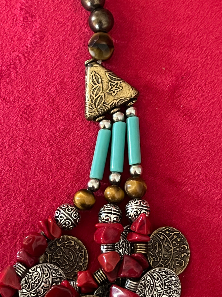 Handmade Brass and Bead Tribal Coin Necklace – Embrace Tribal Elegance
