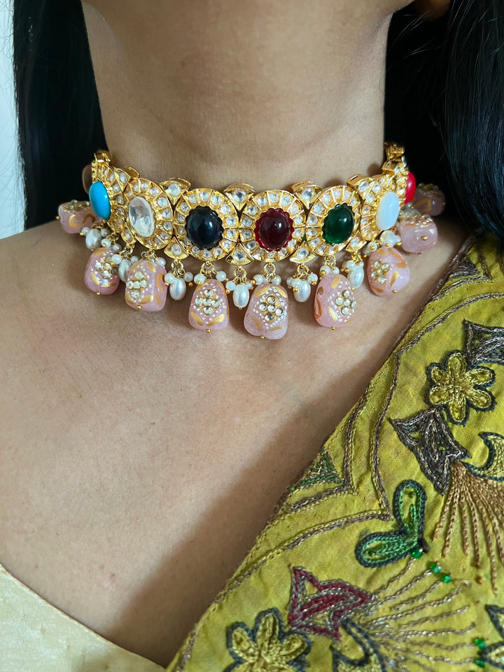 Scintillating Navratna Maharani Choker with Earrings