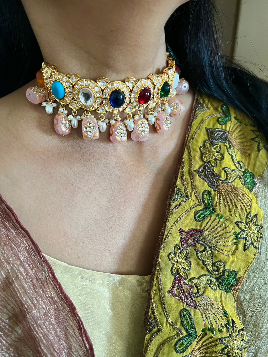 Scintillating Navratna Maharani Choker with Earrings